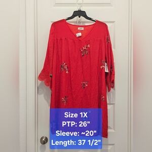 Kindred Floral Embroidered V-neck Midi Dress, NWT, Size 1X